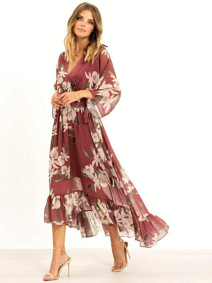 YASMINE™ - Elegantes Kimono-Midi-Kleid
