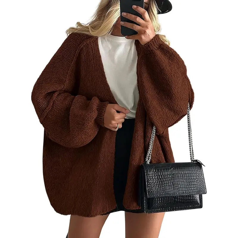 Gemütlicher Damen Oversized Strickcardigan mit Laternenärmeln und offenem Front für den Herbst