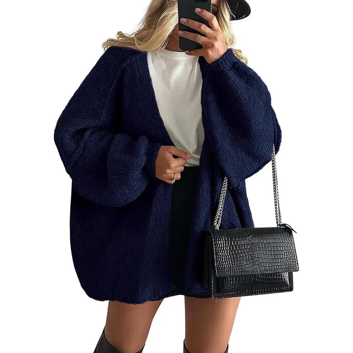 Gemütlicher Damen Oversized Strickcardigan mit Laternenärmeln und offenem Front für den Herbst