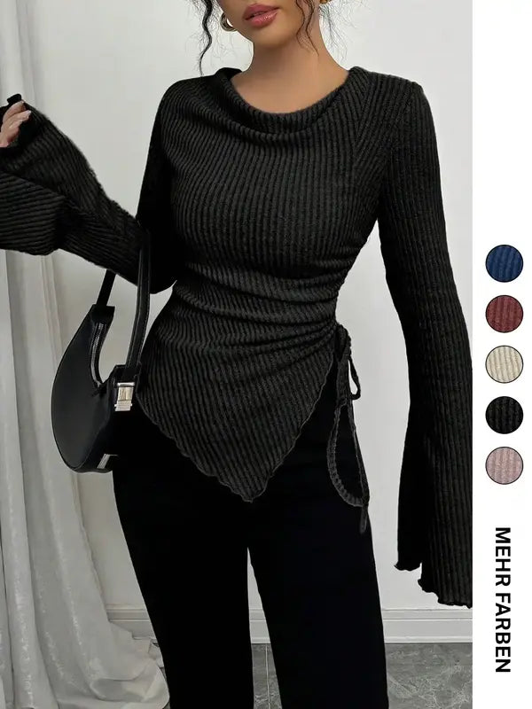 Einfaches gemütliches Damen T-Shirt für Herbst & Winter, schmal geschnittenes Casual Oberteil für den Alltag