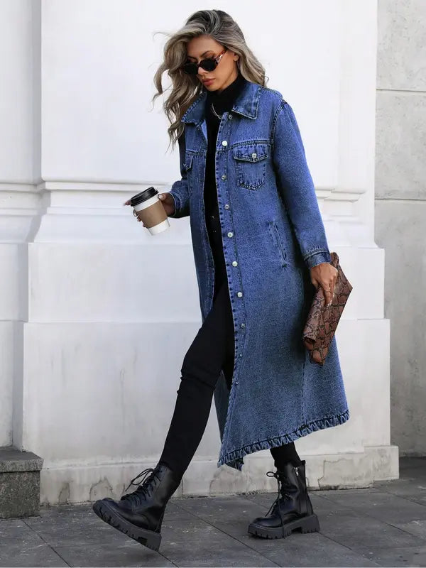 Damen Jeansjacke mit Knopfleiste und langen Ärmeln