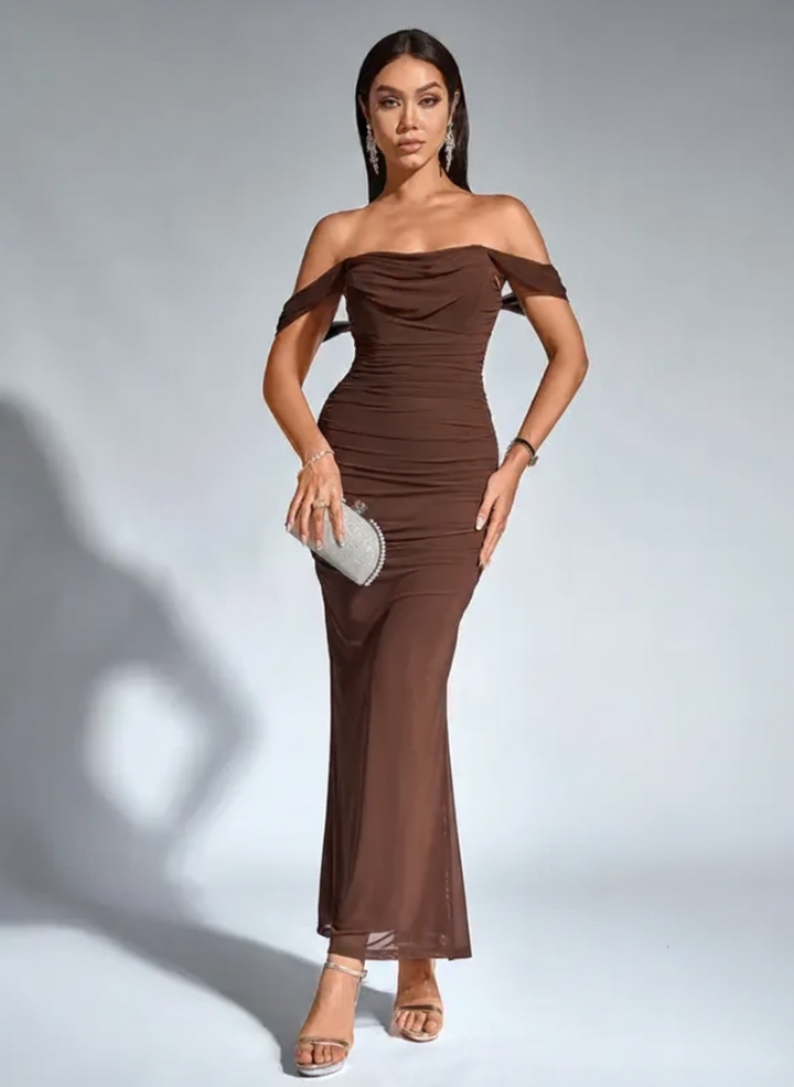 Elegantes Damen One Shoulder Mesh Kleid mit Raffungen, Korsett Design und rückenfreiem Schnitt