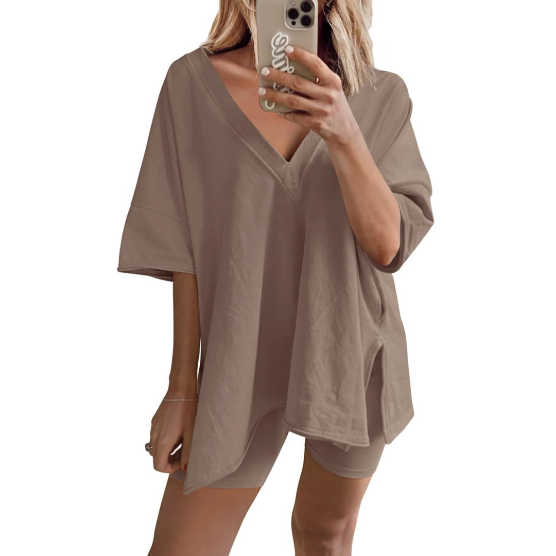 RAMLYN™ – Lässiger Oversized V-Ausschnitt und Shorts-Set