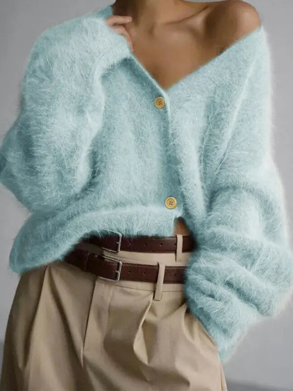 Eleganter Damen Strick Cardigan mit Knopfleiste, V Ausschnitt und Drop Shoulder