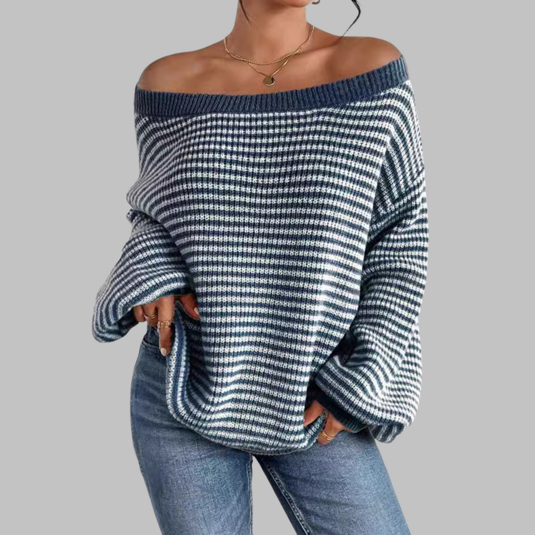 QUILLA™ - Lässiger gestreifter Drop-Shoulder Langarm-Pullover