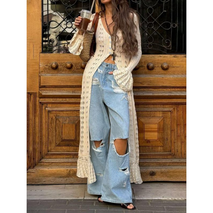 ADOWBI™ - Schicker Flatterärmel Fitted Button Cardigan