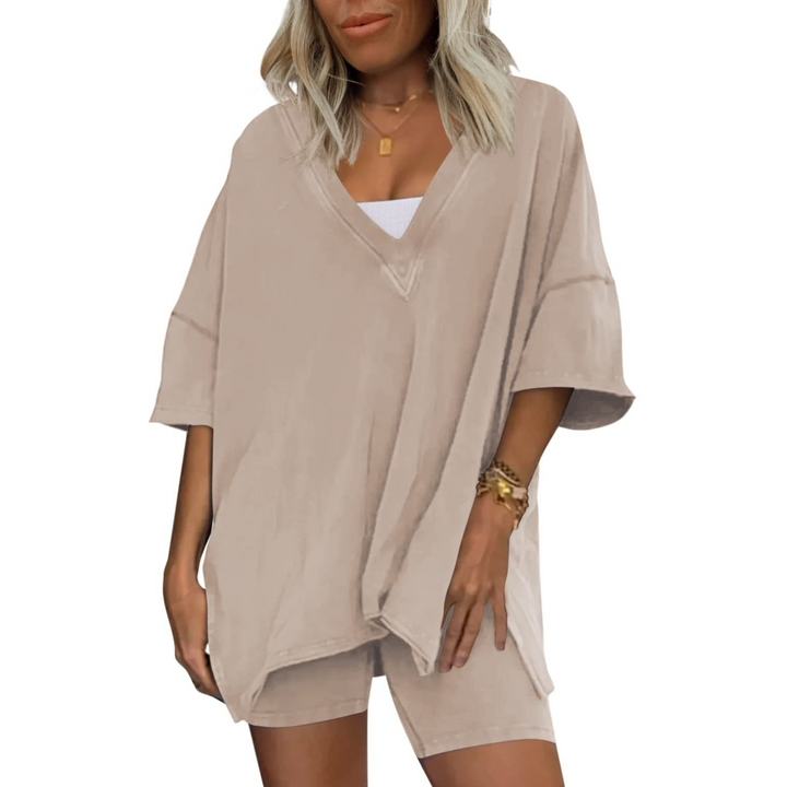 RAMLYN™ – Lässiger Oversized V-Ausschnitt und Shorts-Set
