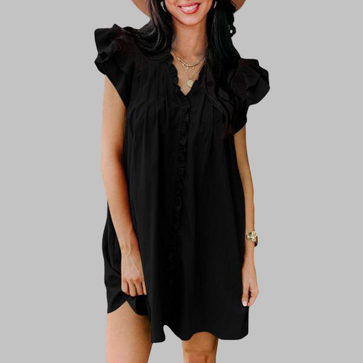 MARCELLA™ - Legeres V-Ausschnitt Rüschendes Midi-Kleid