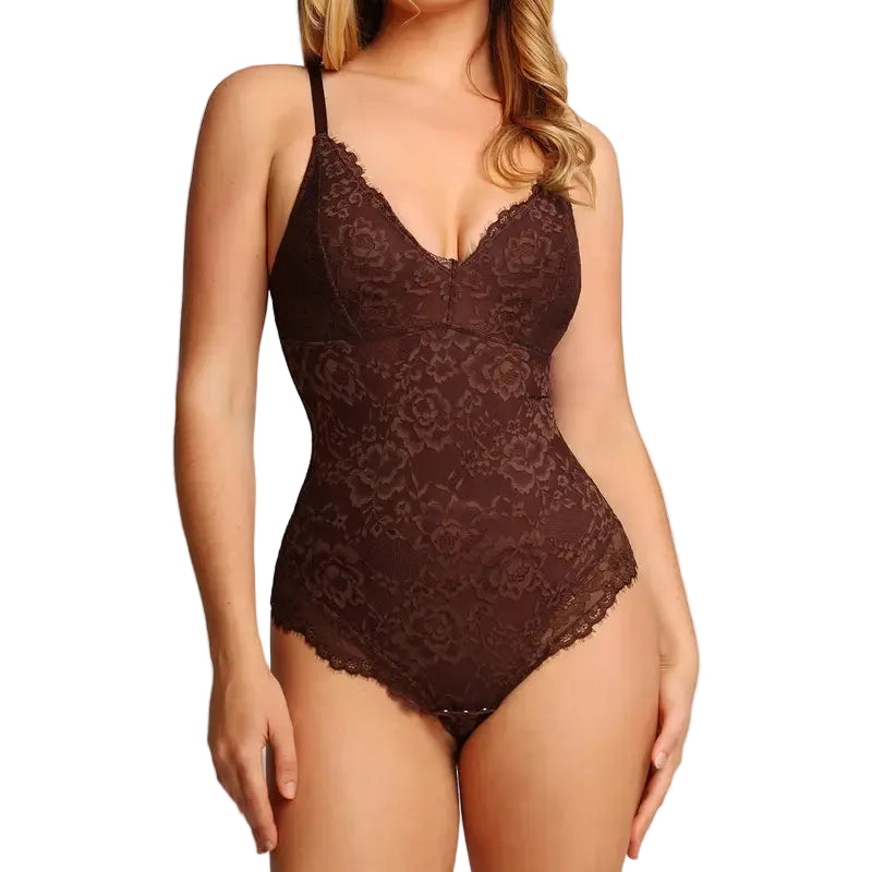 Eleganter Damen Shapewear Body mit Spitze und V Ausschnitt