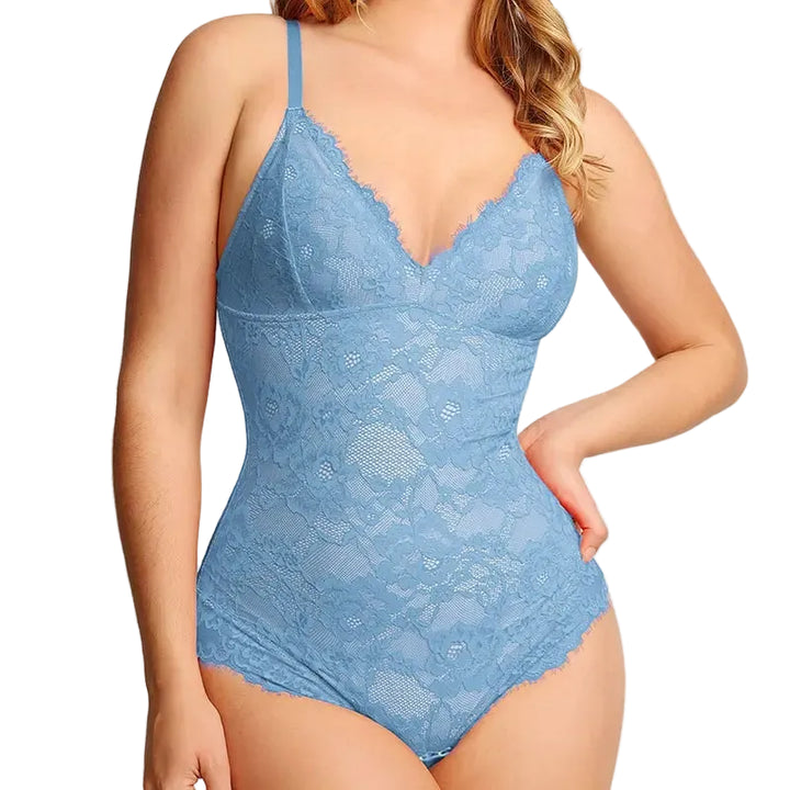 Eleganter Damen Shapewear Body mit Spitze und V Ausschnitt