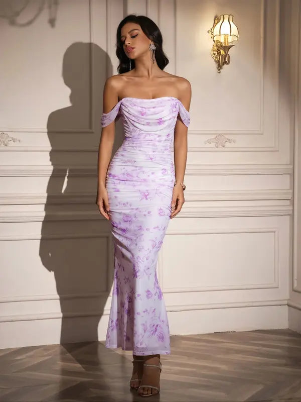 Elegantes Damen One Shoulder Mesh Kleid mit Raffungen, Korsett Design und rückenfreiem Schnitt