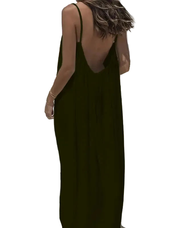 Damen Rückenfreies Trägerkleid in Uni Farbe, ärmelloses Sommerkleid