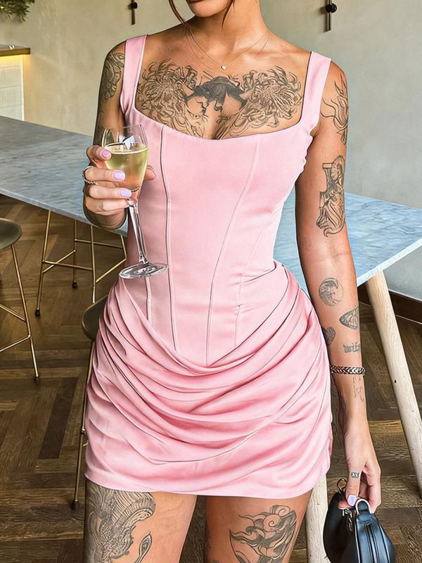 Sexy Fischgräten-Raffung Drawstring Mini Korsett Bodycon Party Kleid