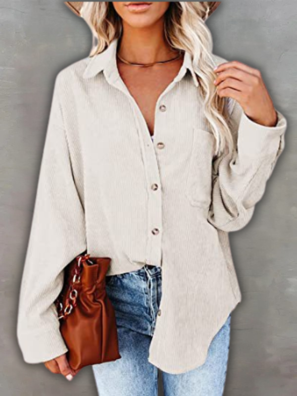 Gemütliches Damen Corduroy Hemd mit Tasche, Drop Shoulder für den Frühling & Herbst