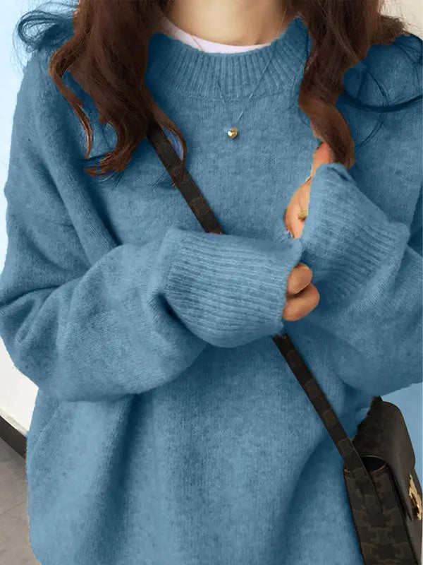 Einfaches Damen Strickpullover mit Drop Shoulder und Rundhalsausschnitt für Herbst & Winter