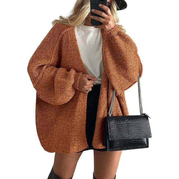 Gemütlicher Damen Oversized Strickcardigan mit Laternenärmeln und offenem Front für den Herbst