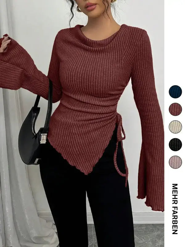 Einfaches gemütliches Damen T-Shirt für Herbst & Winter, schmal geschnittenes Casual Oberteil für den Alltag