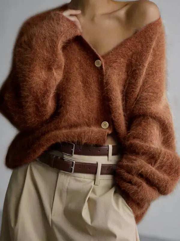 Eleganter Damen Strick Cardigan mit Knopfleiste, V Ausschnitt und Drop Shoulder