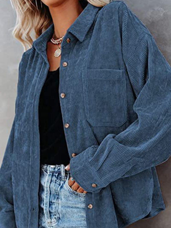 Gemütliches Damen Corduroy Hemd mit Tasche, Drop Shoulder für den Frühling & Herbst