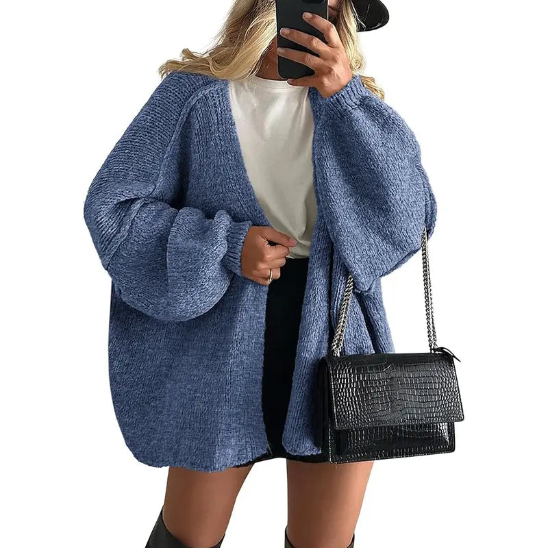 Gemütlicher Damen Oversized Strickcardigan mit Laternenärmeln und offenem Front für den Herbst