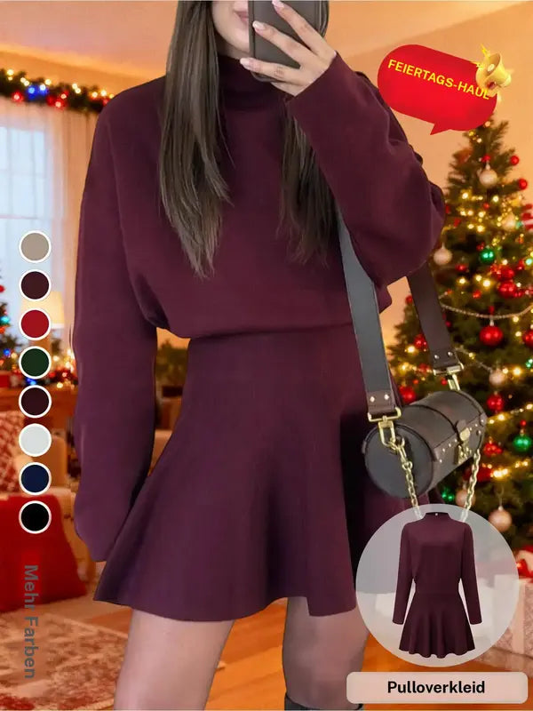 Elegantes Damen Strickkleid mit halbhohem Kragen und langen Ärmeln