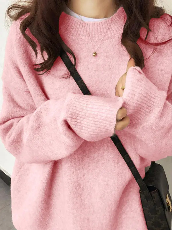 Einfaches Damen Strickpullover mit Drop Shoulder und Rundhalsausschnitt für Herbst & Winter