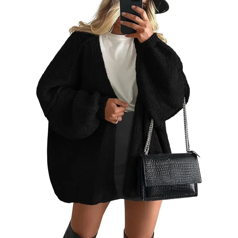 Gemütlicher Damen Oversized Strickcardigan mit Laternenärmeln und offenem Front für den Herbst