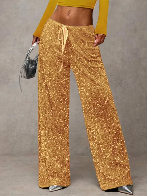 Stilvolle Damen Fashion Hose mit Elastischem Bund, Schleifen Design & Pailletteng