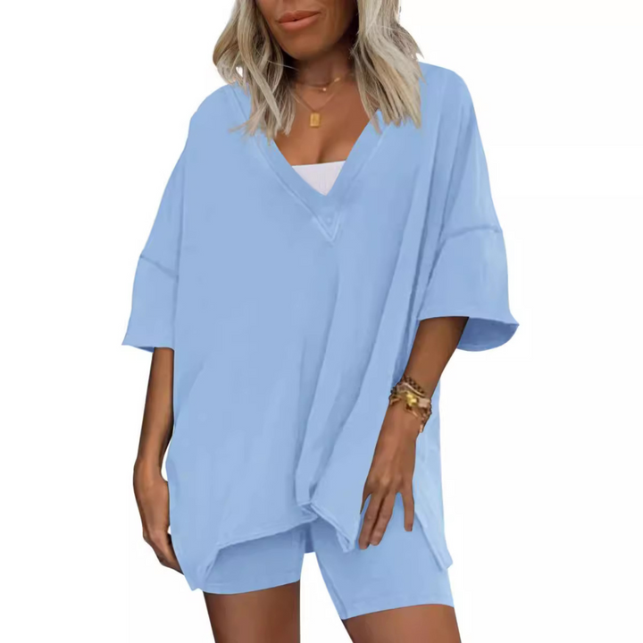 RAMLYN™ – Lässiger Oversized V-Ausschnitt und Shorts-Set