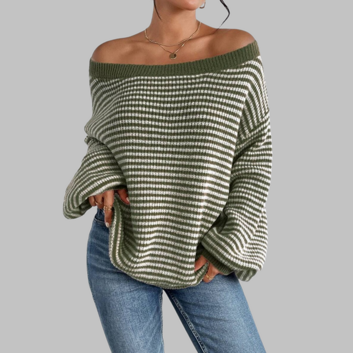QUILLA™ - Lässiger gestreifter Drop-Shoulder Langarm-Pullover