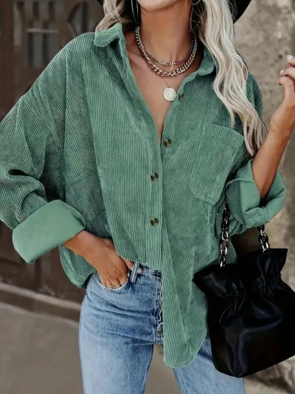 Gemütliches Damen Corduroy Hemd mit Tasche, Drop Shoulder für den Frühling & Herbst