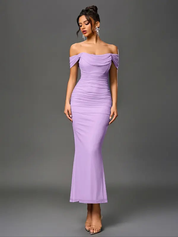 Elegantes Damen One Shoulder Mesh Kleid mit Raffungen, Korsett Design und rückenfreiem Schnitt