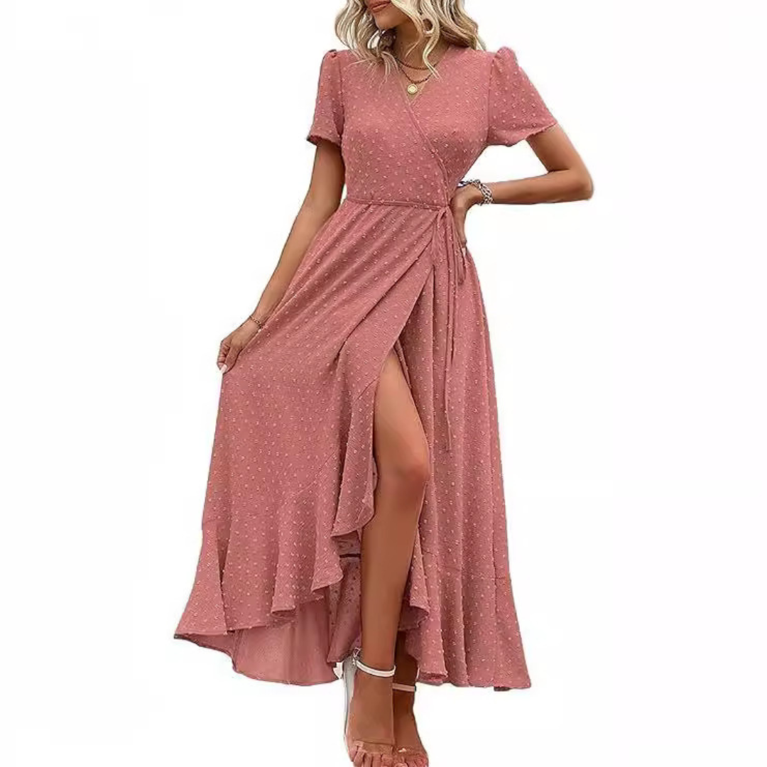 PILAR™ – Elegantes Fließendes Wickelkleid mit V-Ausschnitt und kurzen Ärmeln
