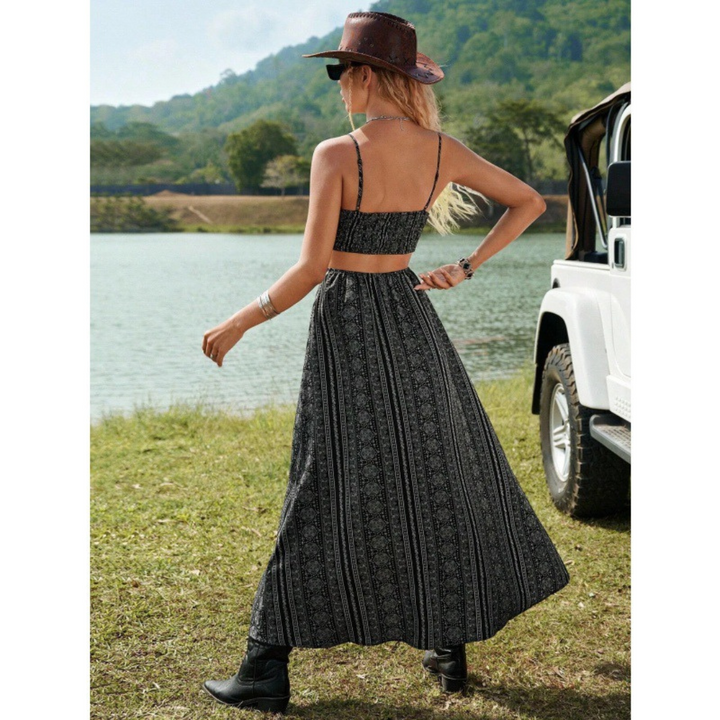 CLARINDA™ – Lässiges Maxikleid ohne Ärmel mit tiefem V-Ausschnitt und Raffung