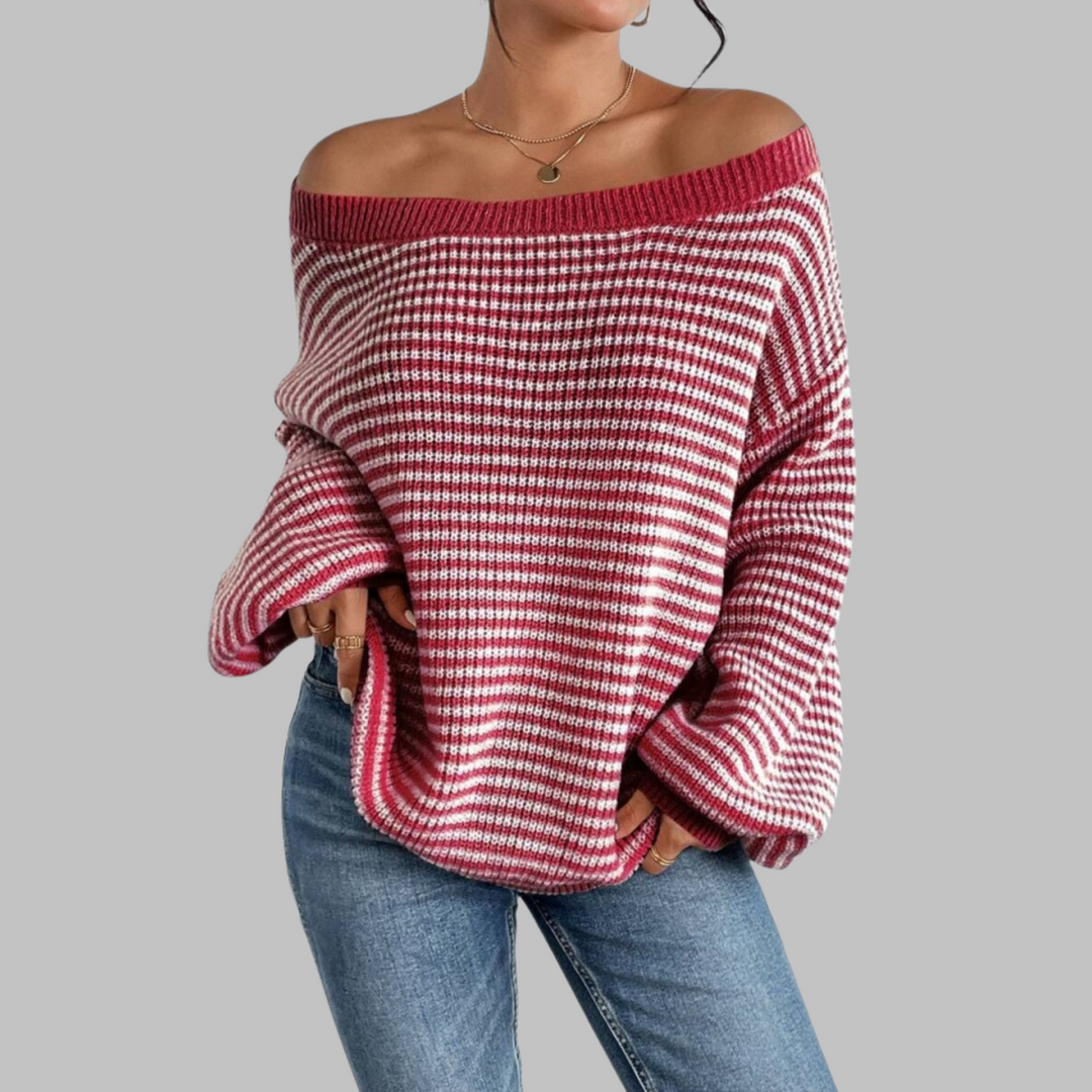 QUILLA™ - Lässiger gestreifter Drop-Shoulder Langarm-Pullover
