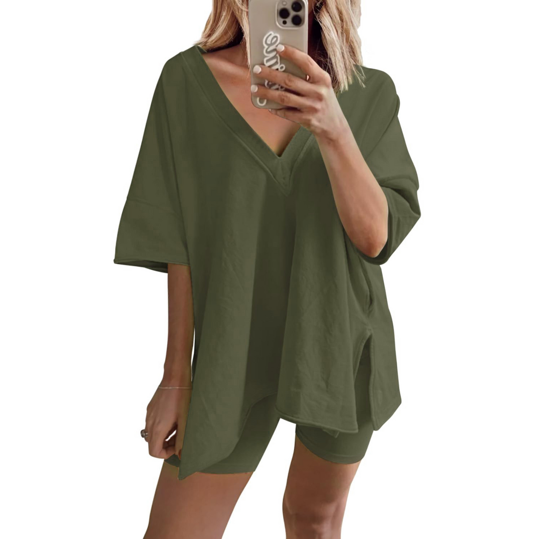 RAMLYN™ – Lässiger Oversized V-Ausschnitt und Shorts-Set