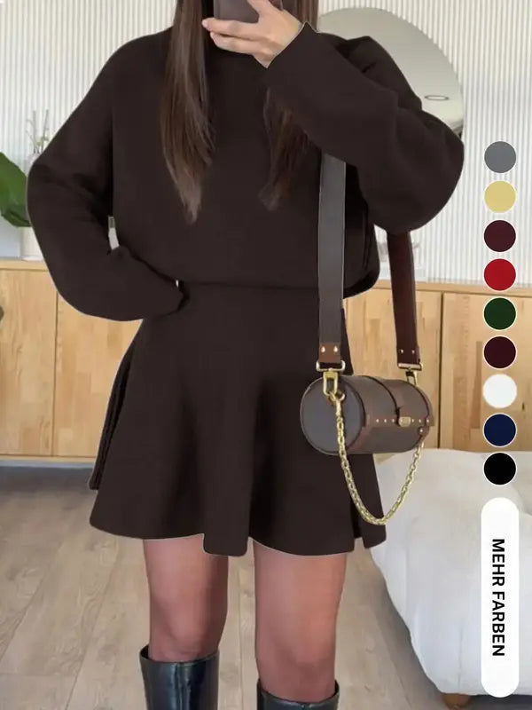 Elegantes Damen Strickkleid mit halbhohem Kragen und langen Ärmeln