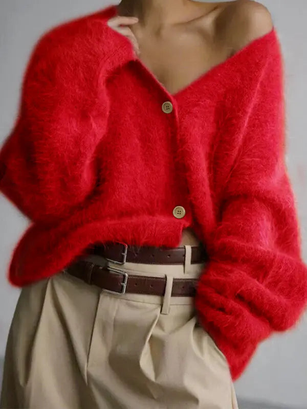 Eleganter Damen Strick Cardigan mit Knopfleiste, V Ausschnitt und Drop Shoulder