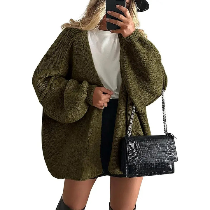 Gemütlicher Damen Oversized Strickcardigan mit Laternenärmeln und offenem Front für den Herbst