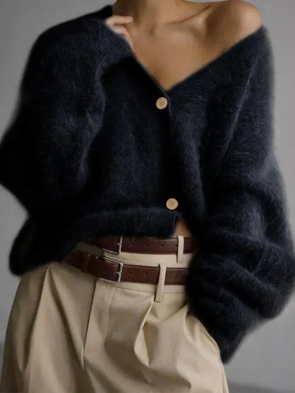 Eleganter Damen Strick Cardigan mit Knopfleiste, V Ausschnitt und Drop Shoulder
