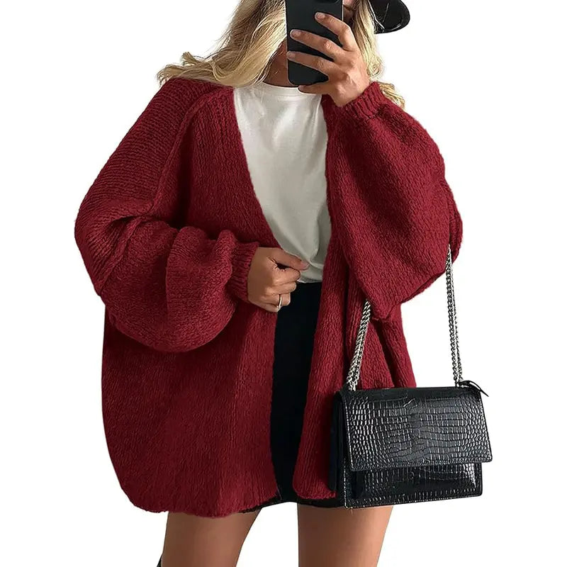 Gemütlicher Damen Oversized Strickcardigan mit Laternenärmeln und offenem Front für den Herbst