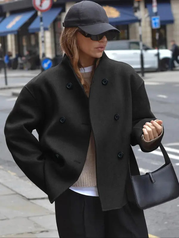 Gemütlicher Langarm-Stehkragenmantel