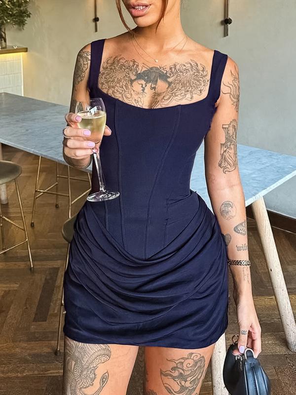 Sexy Fischgräten-Raffung Drawstring Mini Korsett Bodycon Party Kleid