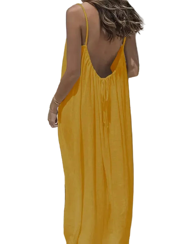 Damen Rückenfreies Trägerkleid in Uni Farbe, ärmelloses Sommerkleid