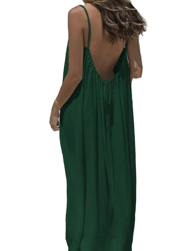 Damen Rückenfreies Trägerkleid in Uni Farbe, ärmelloses Sommerkleid