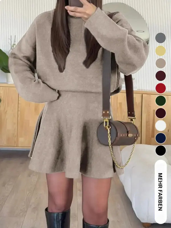 Elegantes Damen Strickkleid mit halbhohem Kragen und langen Ärmeln