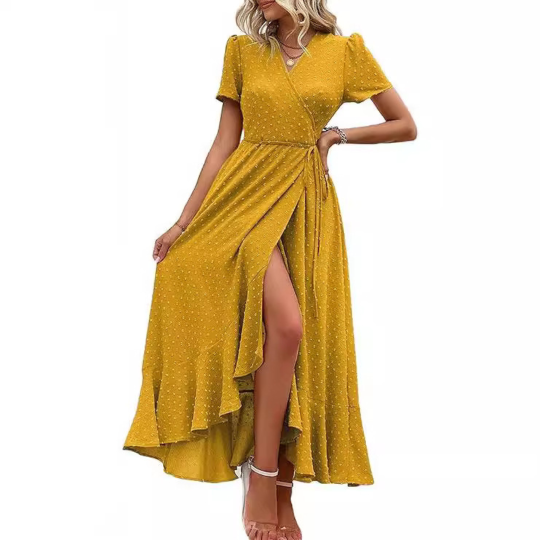MARJORIE™ - Gemütliches Sommer-Wickelkleid mit Rüschensaum und Schlitz