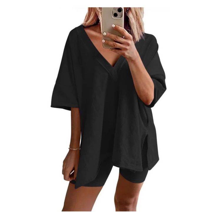 RAMLYN™ – Lässiger Oversized V-Ausschnitt und Shorts-Set