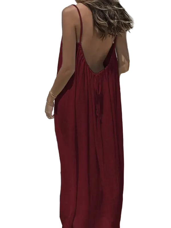 Damen Rückenfreies Trägerkleid in Uni Farbe, ärmelloses Sommerkleid