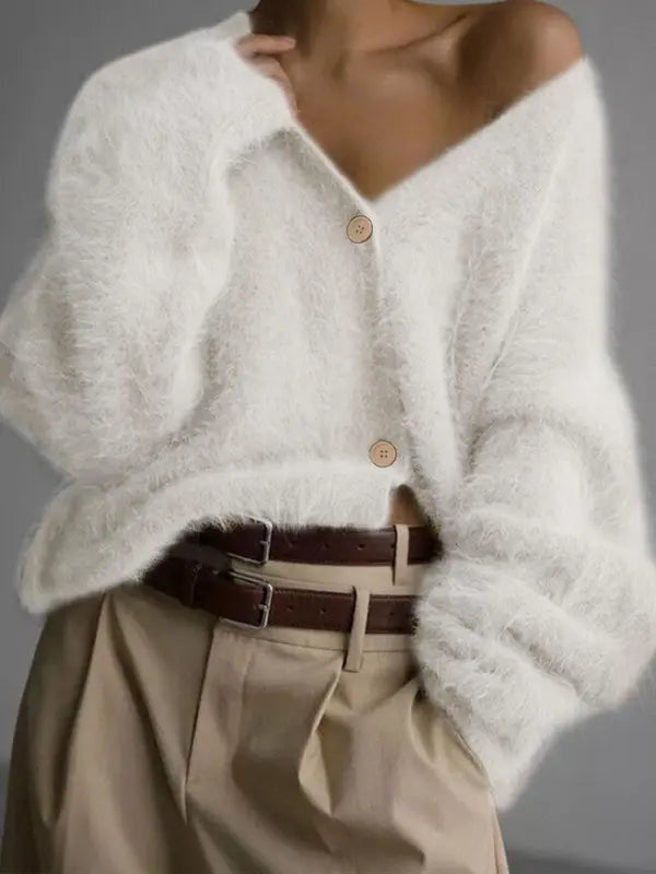 Eleganter Damen Strick Cardigan mit Knopfleiste, V Ausschnitt und Drop Shoulder